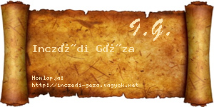 Inczédi Géza névjegykártya